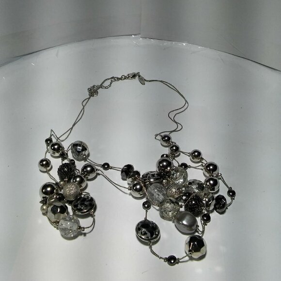 Women`s silver tone long bead chain necklace. - Picture 2 of 4